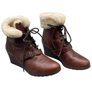 UGG janney shout waterproof 1012527 boots wedge leather foe fur brown 12 READ